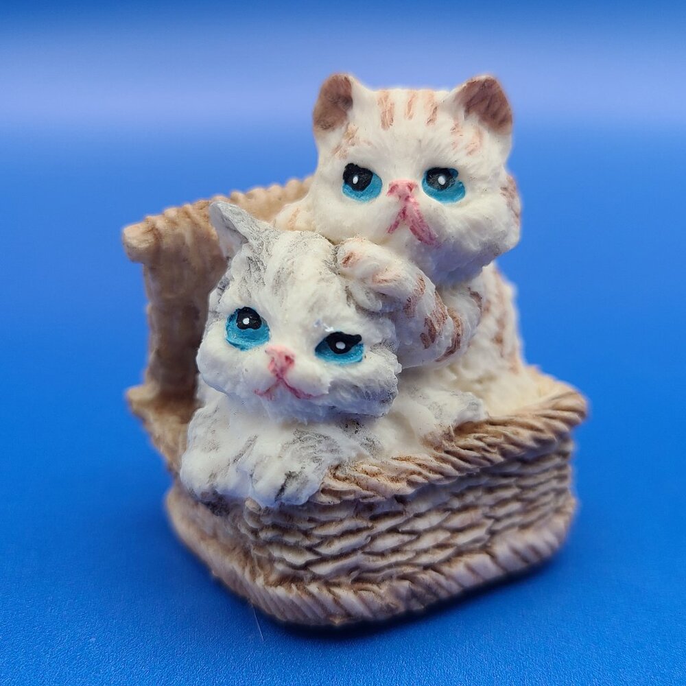BUNDLE ADD-ON 2 Kittens in Wicker Basket Miniature Figurine Resin 1.75" High Cat